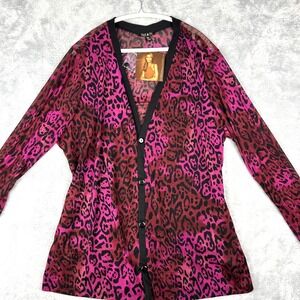 NWT Iman Women's 3X Blouse Full Button Mesh Soft Stretch Animal Print Dark Fairy